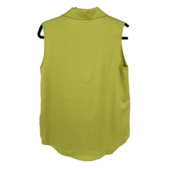 Rachel Zoe New! Green Satin Button Down Shirt Sleeveless Notch Collar Office M - Picture 2 of 8